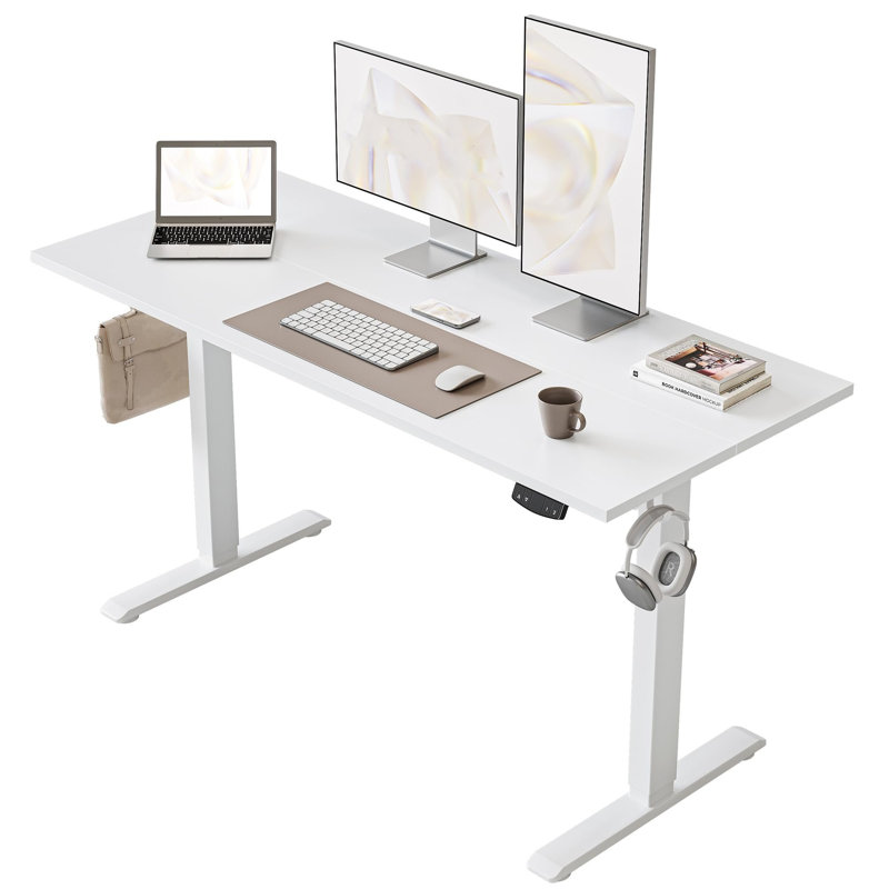 Adjustable Metal Base Computer Desk, White