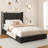 Bed Frame with 58" Tall Headboard, Velvet Upholstered Platform Bed with Channel Tufted Wingback Headboard and Plating Trim, No Box Spring Needed,Beige-743710738