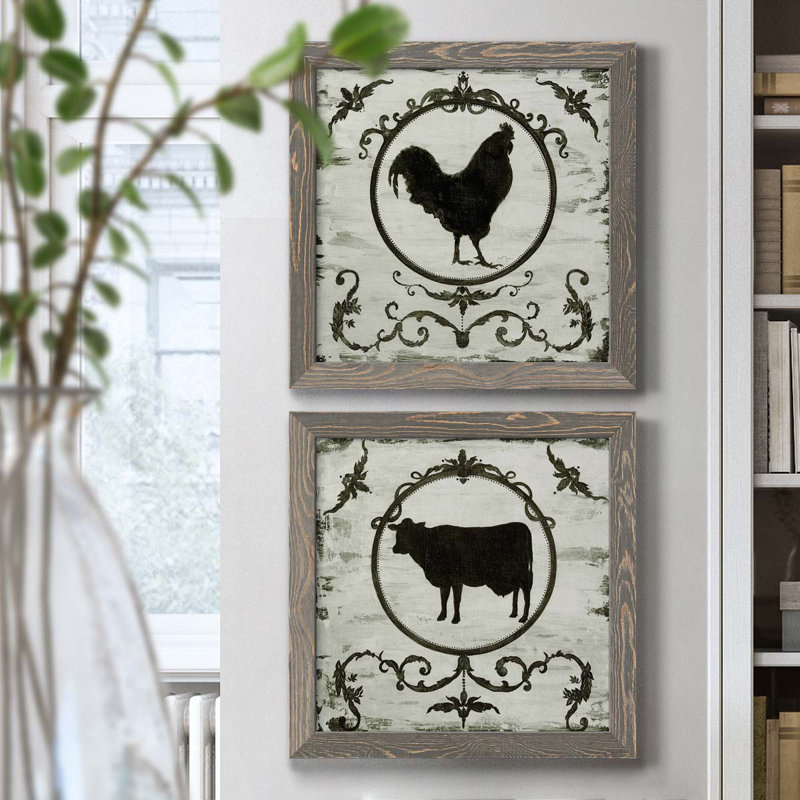 " Berkshire Rooster " 2 - Pieces, 17" H x 17" W x 1" D, Grey