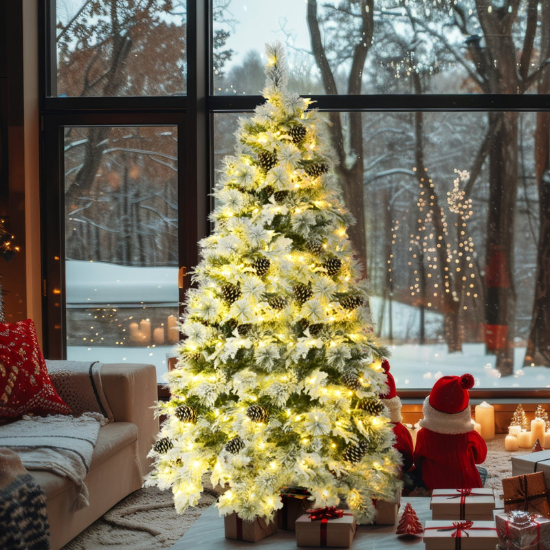 Ensemble de sapin de Noël enneigé pré-éclairé, 6'
