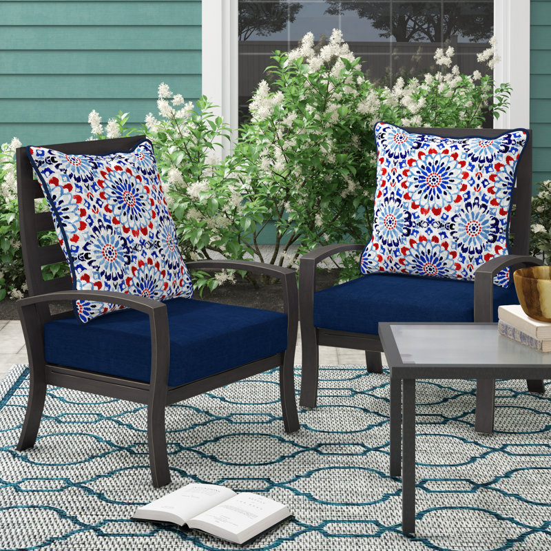 ARDEN Outdoor Lounge Chair 5.75" Cushion, Dark Blue/Red/White Floral, 5.75" H x 24" W x 24" D