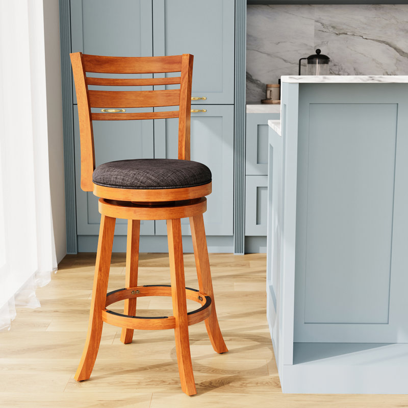 Tabouret de 30 po avec dossier à lattes et tissu gris anthracite, naturel, pour les bars et les cuisines, Noir, Naturel