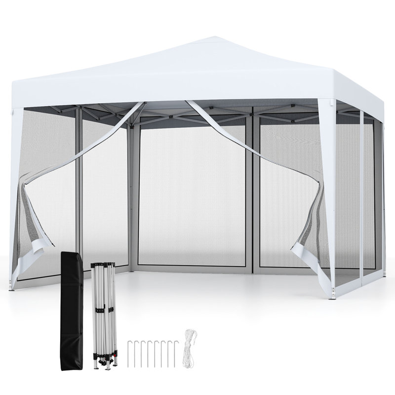 Tente d'auvent escamotable 10 pi x 10 pi avec sac en filet pour 8 piquets et 4 cordes - blanc, Blanc