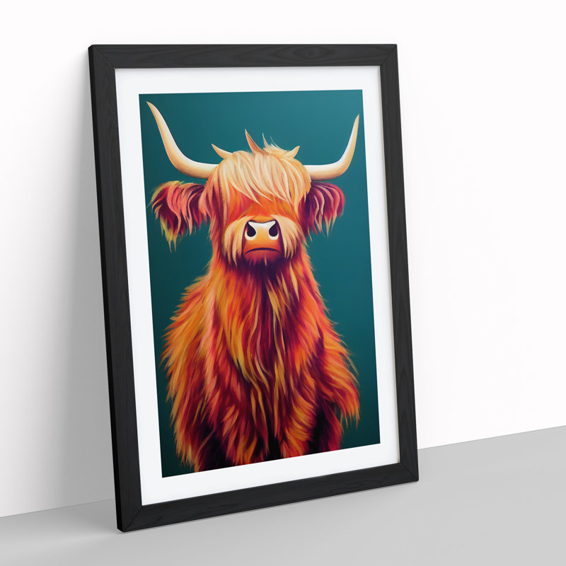 Highland Cow Art No.4 - Single Picture Frame Print, Black, 64cm H x 46cm W x 2cm D