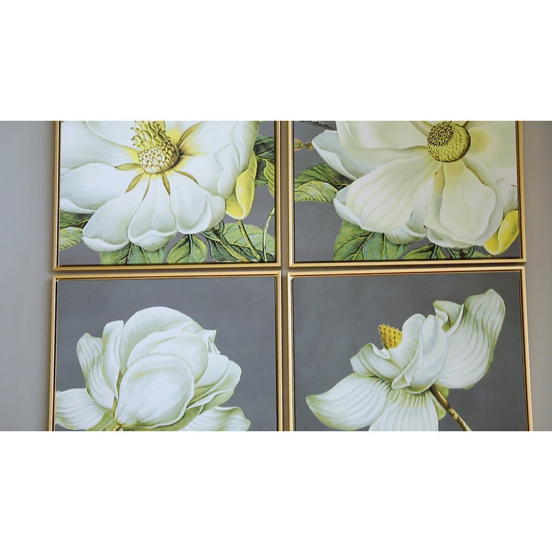 Gold Framed Blooming Floral Abstract Wall Art Set