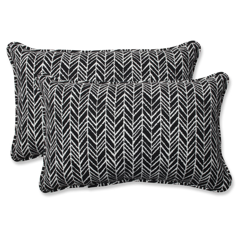 Herringbone Indoor/Outdoor Lumbar Pillow, Black, 11.5" H x 18.5" W x 5" D