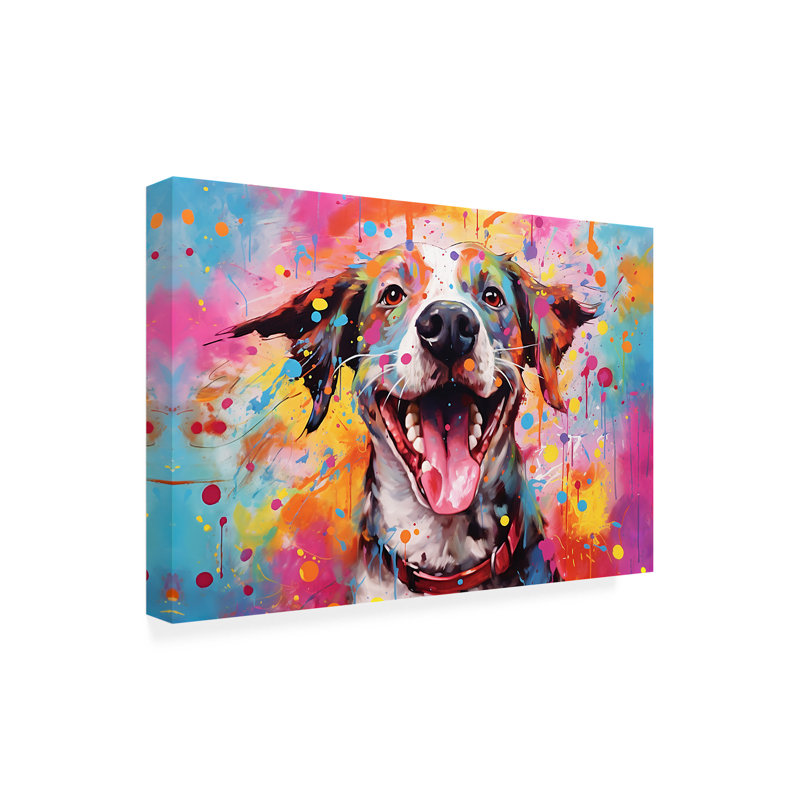«Happy Dog 7» sur toile par Ray Heere, H 16 po x l 24 po x P 2 po