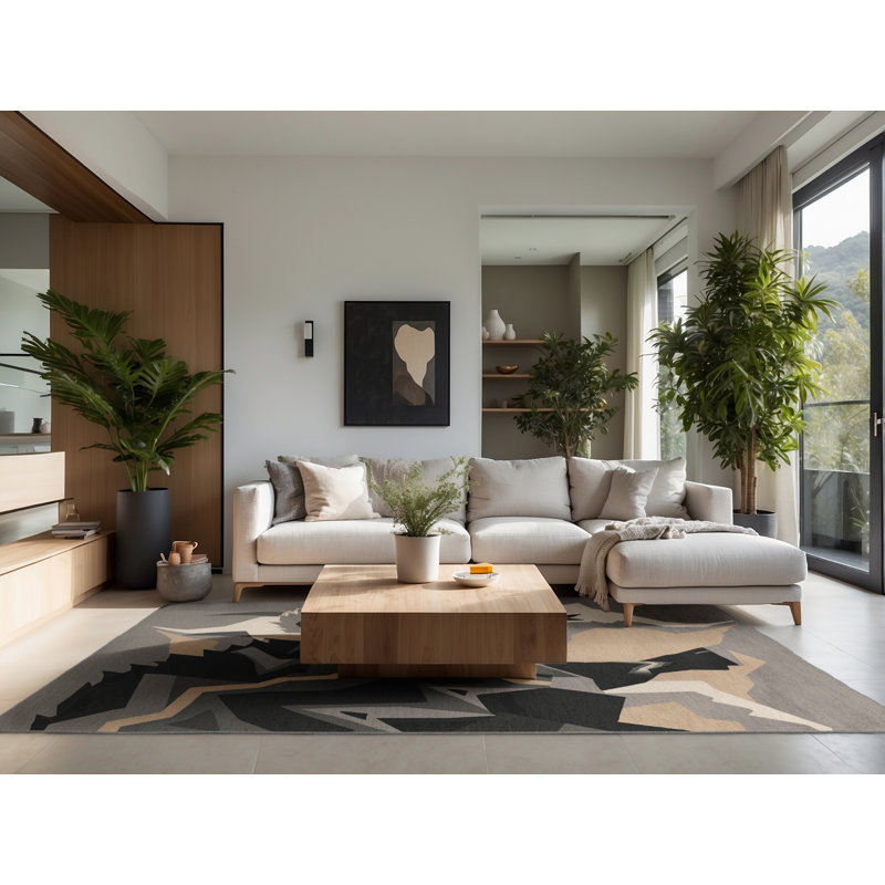 Tapis gris moelleux et moelleux à motif géométrique moderne et doux, 7 x 10