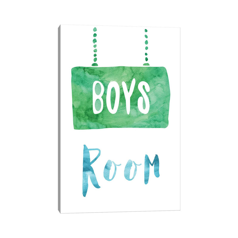 Chambre des garçons, vert et bleu - impression d'art textuel, H 12 po x l 8 po x P 0,75 po, Toile tendue, Pas de tapis