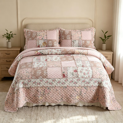100% Cotton 3-Piece Patchwork Quilt Sets, Real Stitched Embroidery Bedspread, Reversible Bedspread Lightweight and Breathable for All Seasons, Soft Quilted Bedspread with 2 Pillow Shams, California King Size