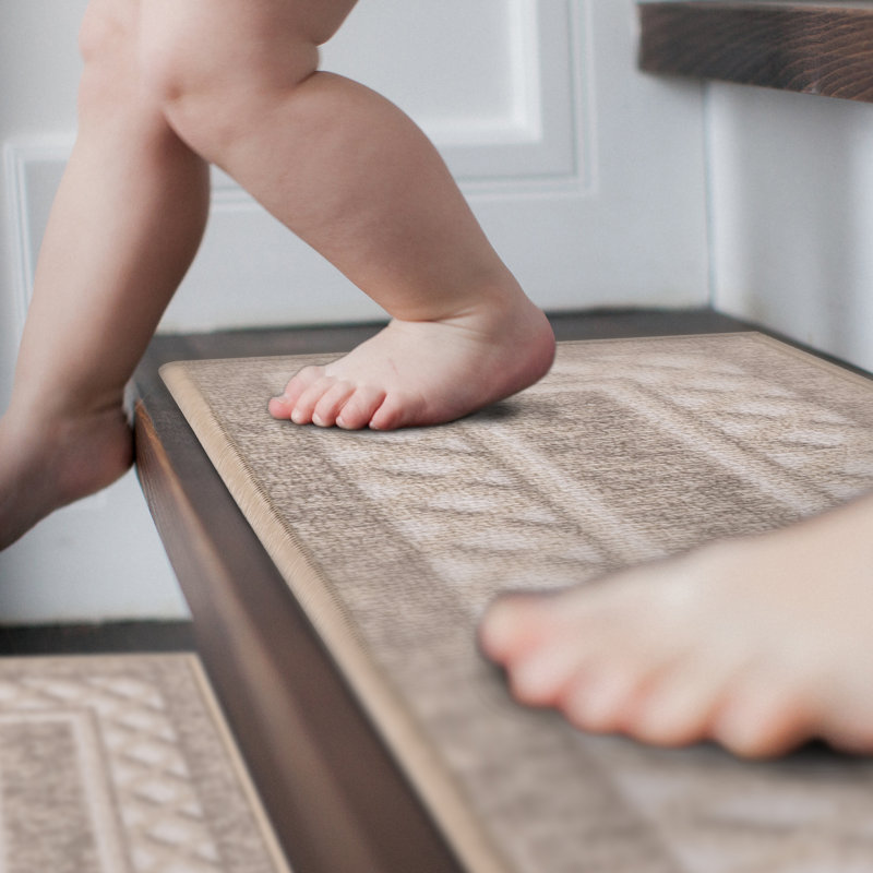 Tapis d'escalier intérieur antidérapant à bordure en caoutchouc pour marches en bois, Beige