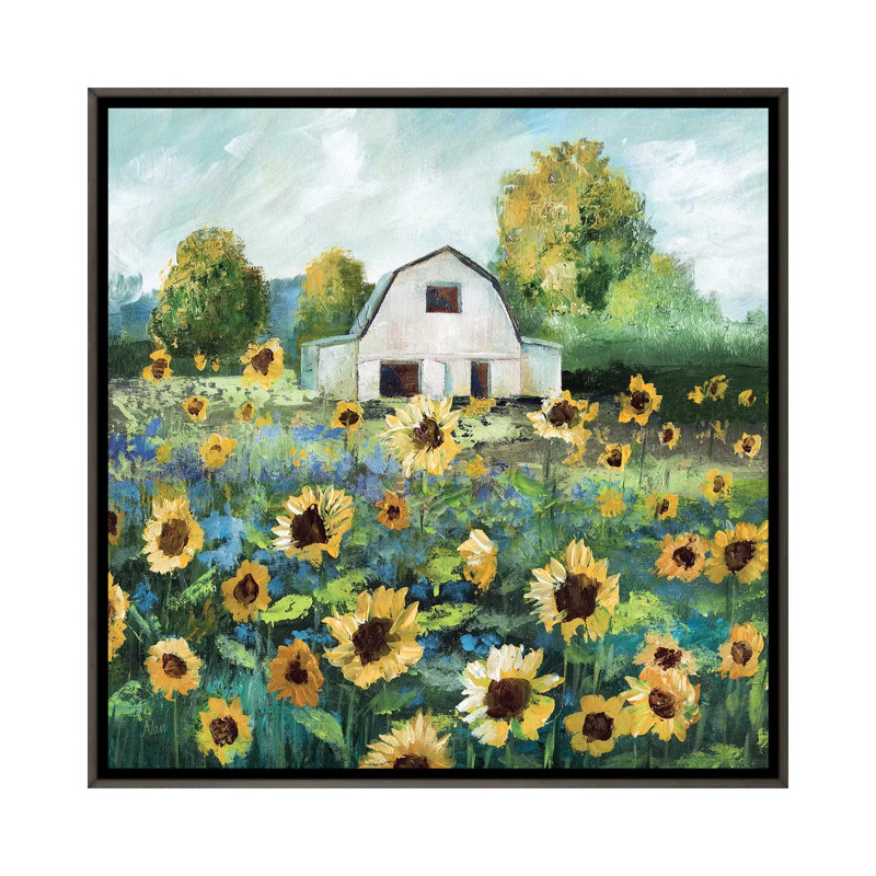 Tournesol grange par Nan - impression, H 26 po x l 26 po x P 1,5 po, Cadre rustique foncé