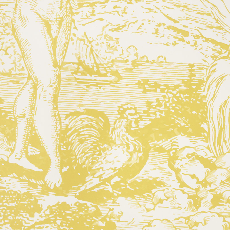 Schumacher x Johnson Hartig Modern Toile Wallpaper, Yellow