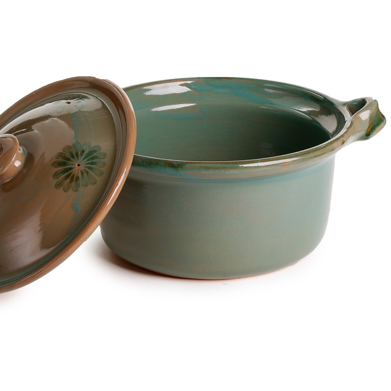 Ancienne batterie de cuisine ronde en terre cuite avec couvercle, 4,5 pte
