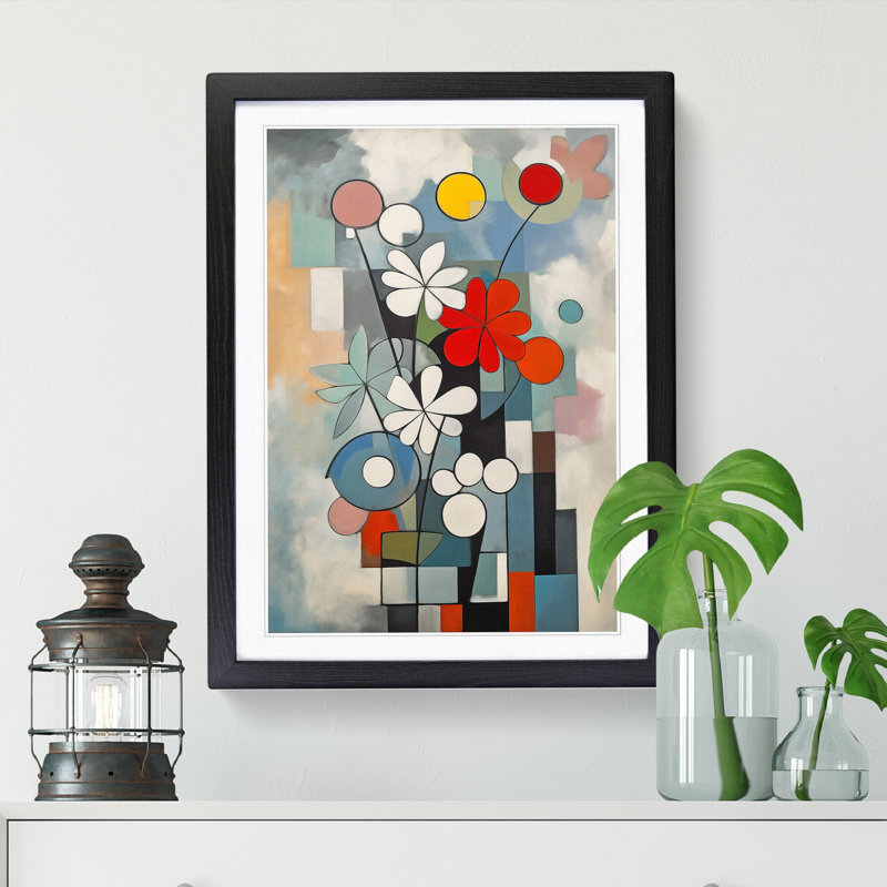 FRM-V0523-870X Flowers Bauhaus Vol.4 - Single Picture Frame Print, Black Framed, 64cm H x 46cm W x 2cm D