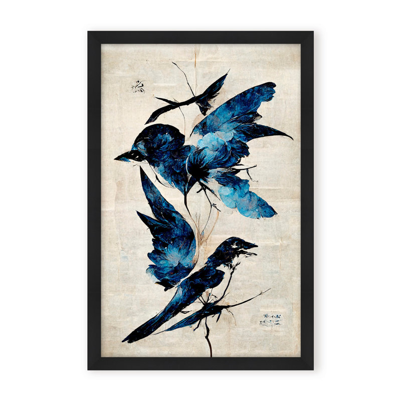 Nature Inspired Blue Birds, 30" H x 24" W x 1.125" D, Framed Matted Print, White