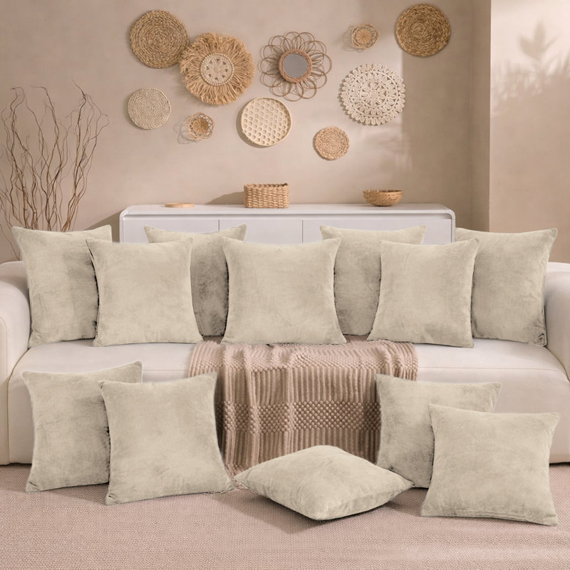 Aspire Homeware Square Plain Velvet Scatter Cushion Cover, Beige, Pack of 12