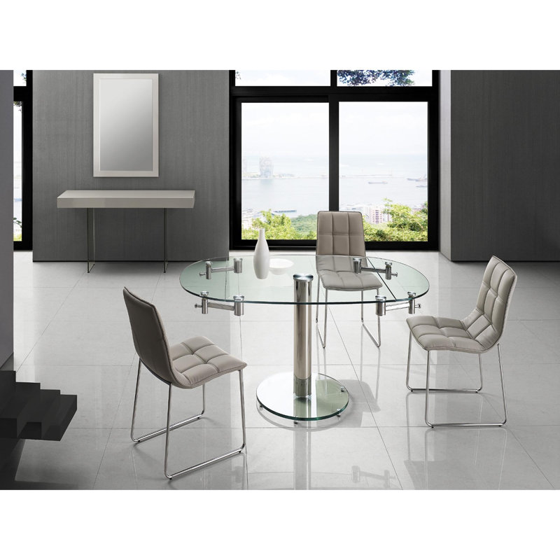 Thao Extendable Glass Dining Table for Small Spaces 40 to 63 Inches Pedestal Base Seats 4 to 6