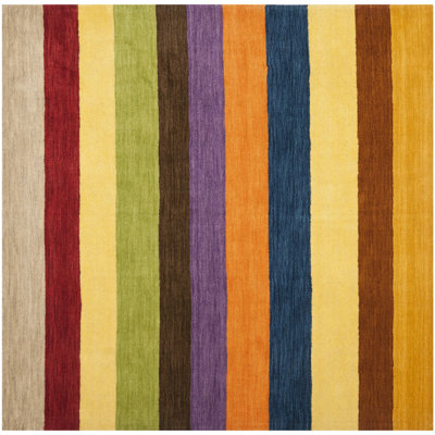 Tapis jaune / multicolore en laine tissé à plat à la main Hossain