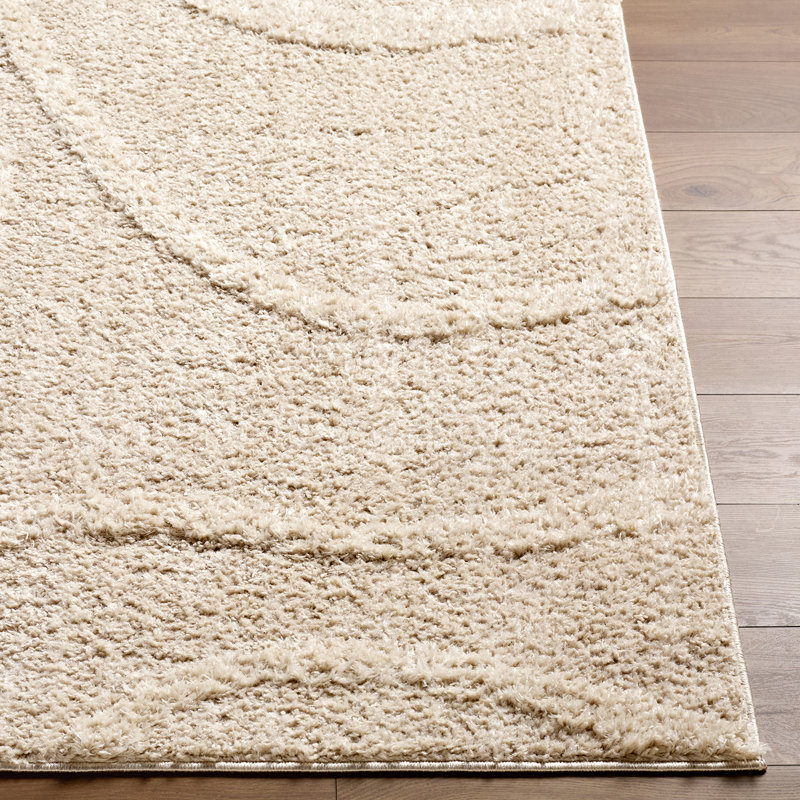 Rodos-Modern Soft Plush Pile Living Bedroom Rug, Ivory/Beige, Rectangle 160 x 213cm