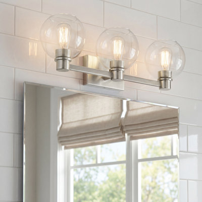 Applique murale Harmony en nickel brossé à 3 lumières avec abat-jour en verre transparent