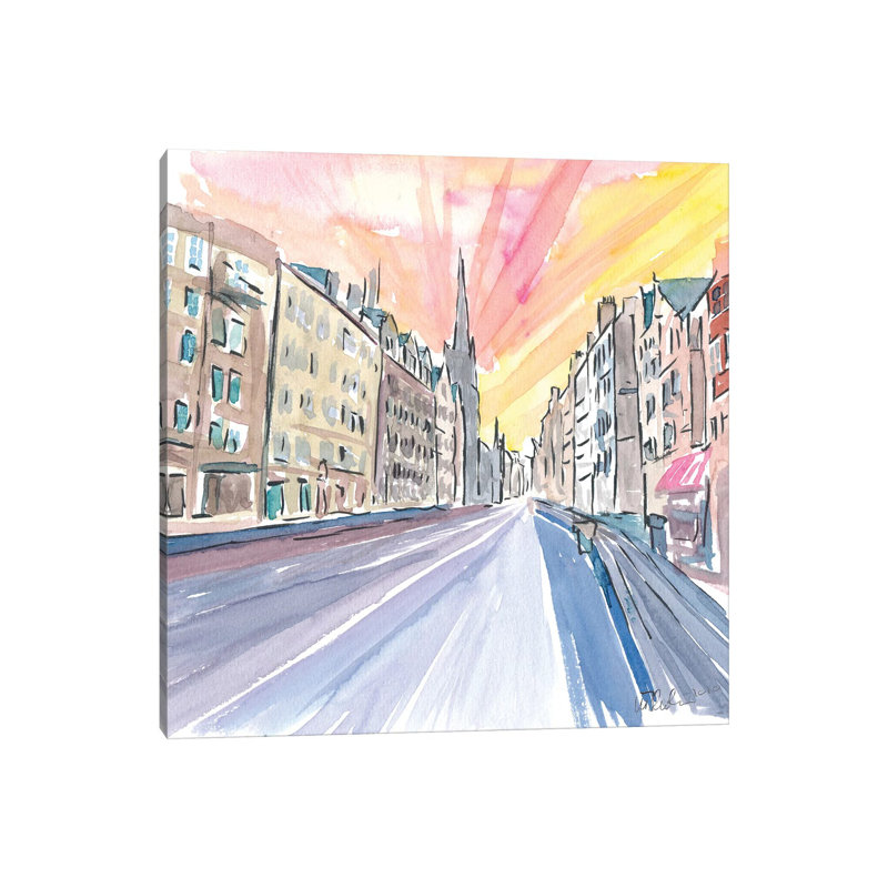 MMB333-Édimbourg, Écosse, scène de rue avec une église, H 12 po x l 12 po x P 0,75 po