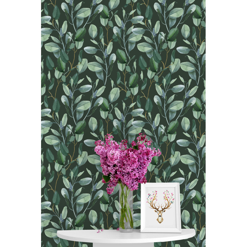 Panneau de papier peint adhésif à feuilles d'eucalyptus Christine, L 75 po x l 25 po