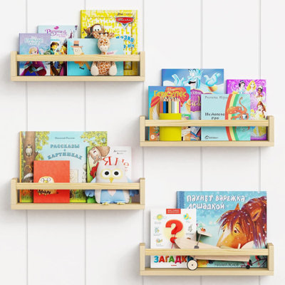 Floating Bookshelves For Kids Room - Wall Mounted Nursery Shelves Set Of 4, Decorative Wooden Wall Shelves For Bedroom, Bathroom, And Playroom Organization
