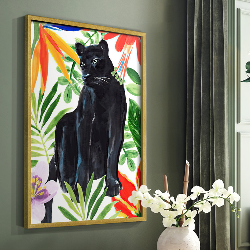 Panther's Paradise I, reproduction encadrée - bois massif, Cadre doré simple, H 28 po x l 22 po
