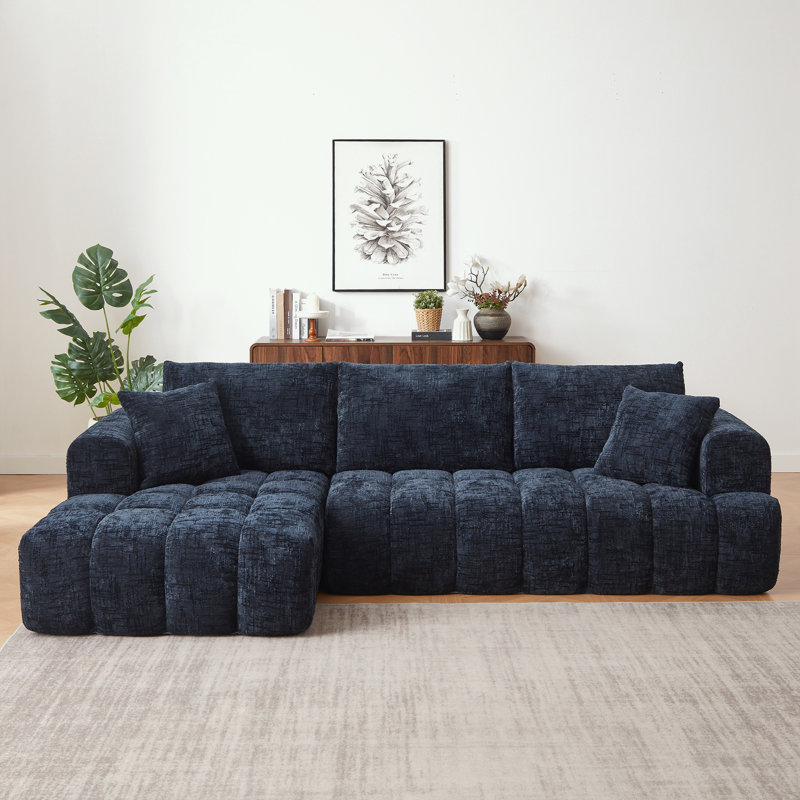 Canapé modulaire 108 po en chenille bleu foncé, conception capitonnée et ressorts ensachés, sans assemblage, Left Hand Facing