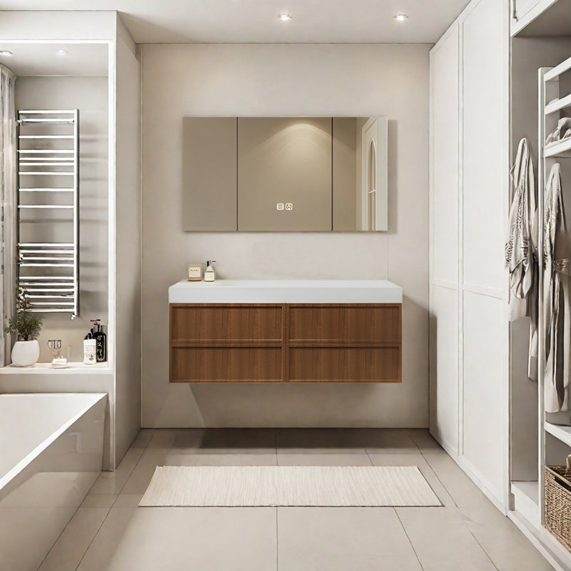 Armoire de salle de bain japonaise, H 19,68 po x l 47,24 po x P 21,65 po, Noyer