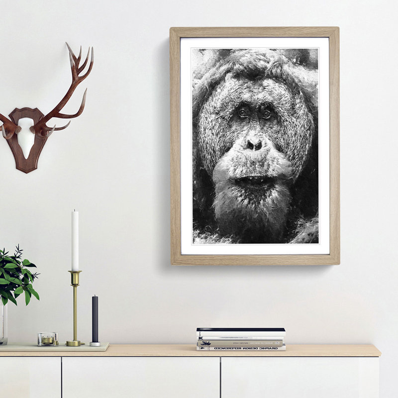 Orangutan - Picture Frame Graphic Art Print, 36cm H x 27cm W x 2cm D, Oak Framed