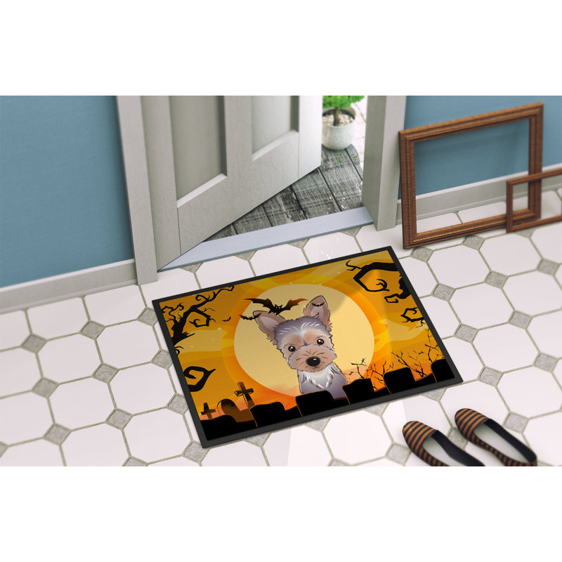 Tapis de porte pour l’extérieur antidérapant yorkie chiot halloween, Rectangle 2 pi x 3 pi