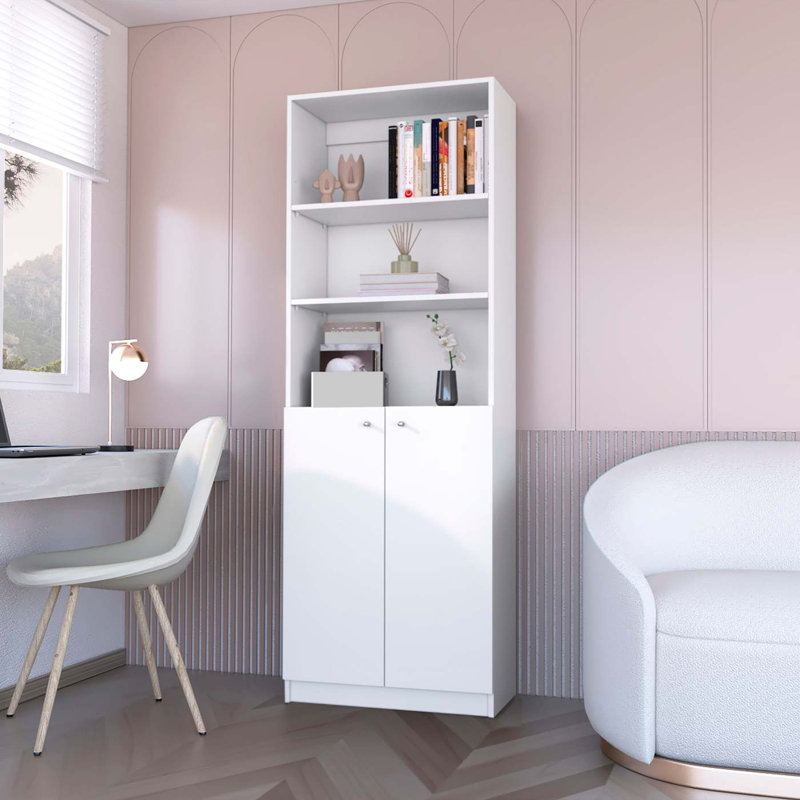 Zachary 2-Door Bookcase With Double-Door Configuration And Open Shelves
