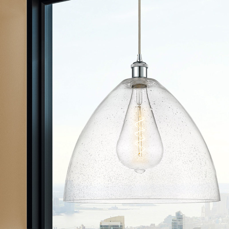 Luminaire suspendu en forme de dôme à 1 lumière Haide, Ampoule non incluse, H 18,75 po x l 16 po x P 16 po, Chrome poli