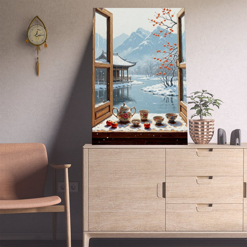 Impression sur toile, art de fenêtre fenêtre en corée, Hanok Village Decor-2, affiche rétro, décoration intérieure, 12x18in