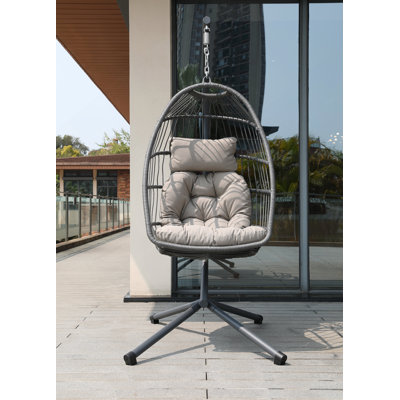 Fauteuil-coussin beige avec support, balancelle suspendue en osier avec porte-gobelet, garde-corps et coussins amovibles, convient au balcon, panier de loisirs universel d'intérieur et d'extérieur, tous