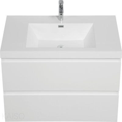 Meuble-lavabo mural 42 po avec lavabo, meuble-lavabo mural avec lavabo à surface solide et tiroirs à fermeture en douceur entièrement assemblés, gris cendré