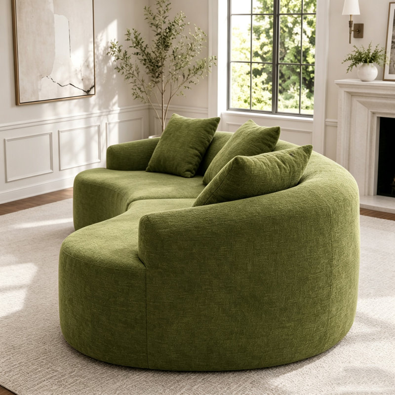 Canapé incurvé modulaire sans os, canapé-lit en chenille haute densité, sans assemblage, Rembourrage en mousse verte