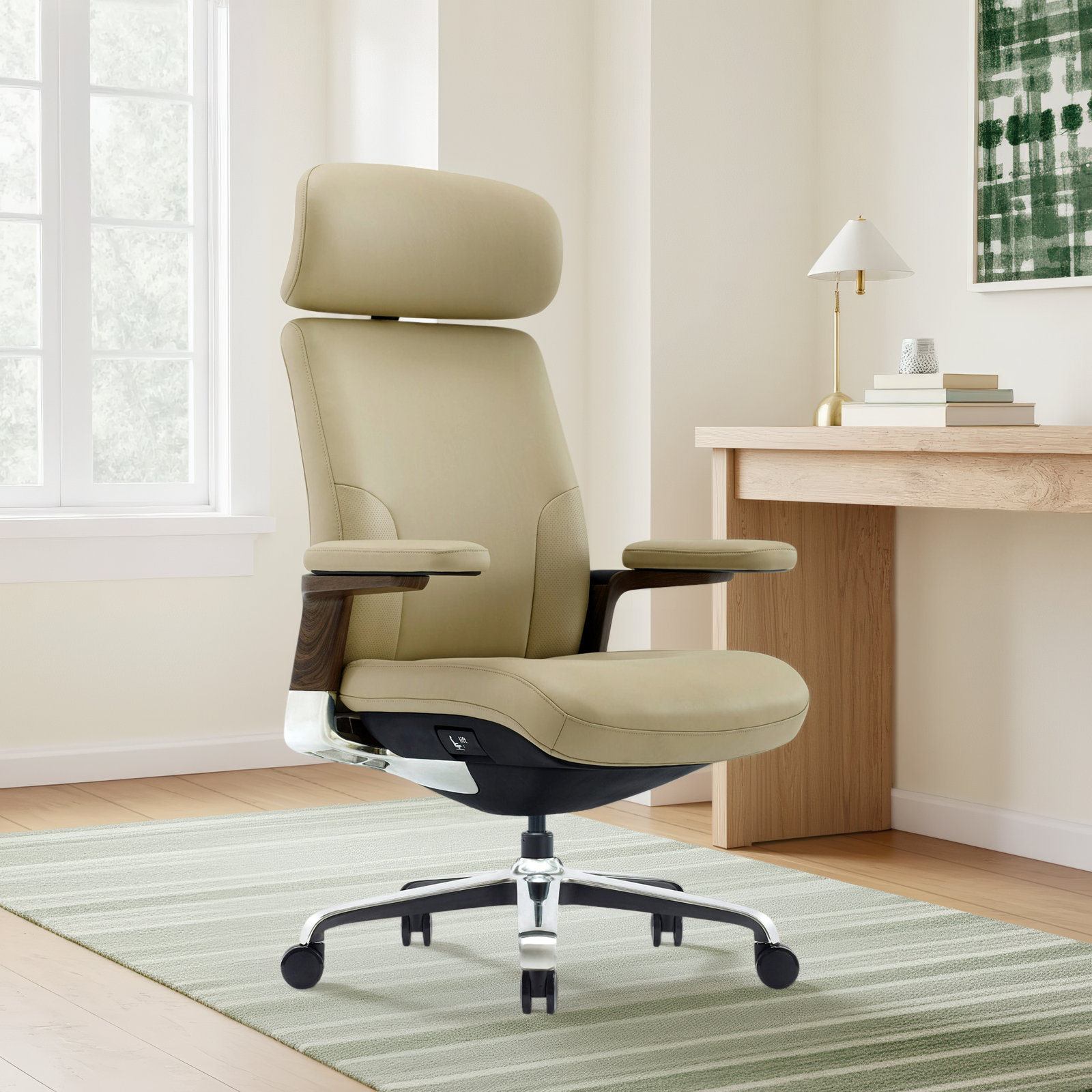 Vivian - Modern Leather Executive Office Chair, Beige