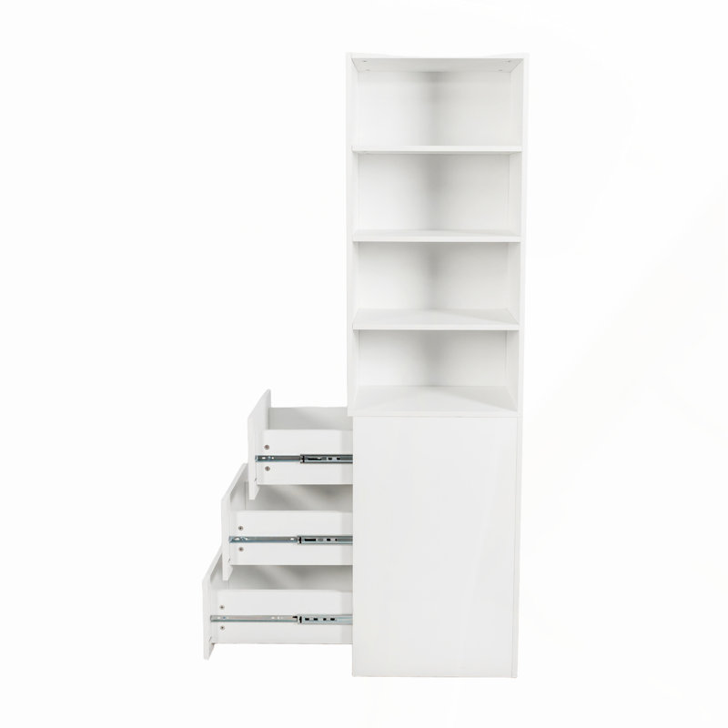 Vitrine, étagère à 4 niveaux, 3 tiroirs latéraux, Blanc