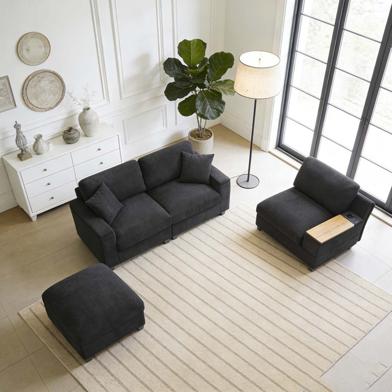 120.3"Sectional Sofa, Black