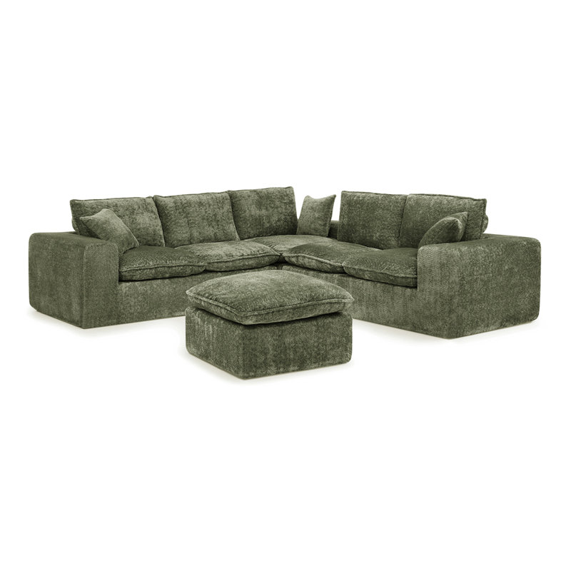 Canapé modulaire en forme de L de 107 po avec repose-pieds mobile en forme de L pour salon, canapé confortable avec coussins décoratifs et bricolage