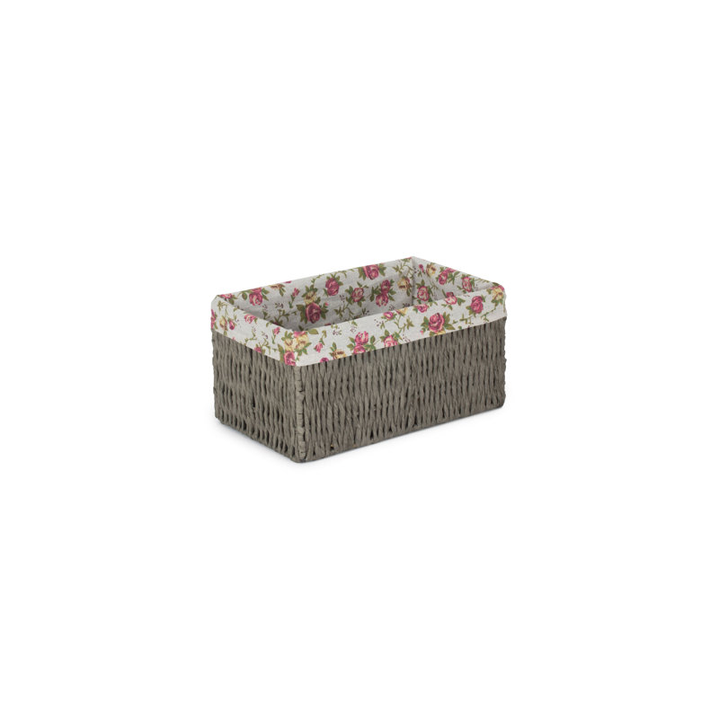 Wicker Grey Paper Rope Storage Basket with Lining, 17cm H x 33cm W x 20cm D
