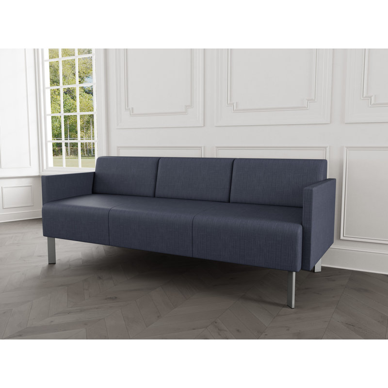 Luxe Lounge Reception Sofa, Silver Steel, Plot Line Navy