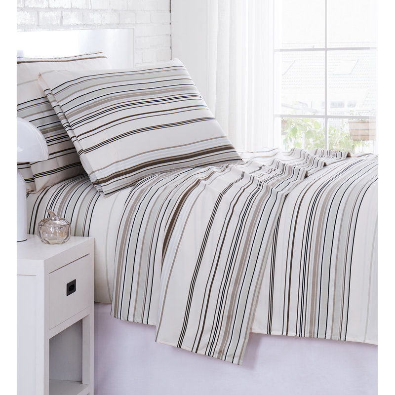 Full Coastal Taupe Striped Microfiber Sheet Set
