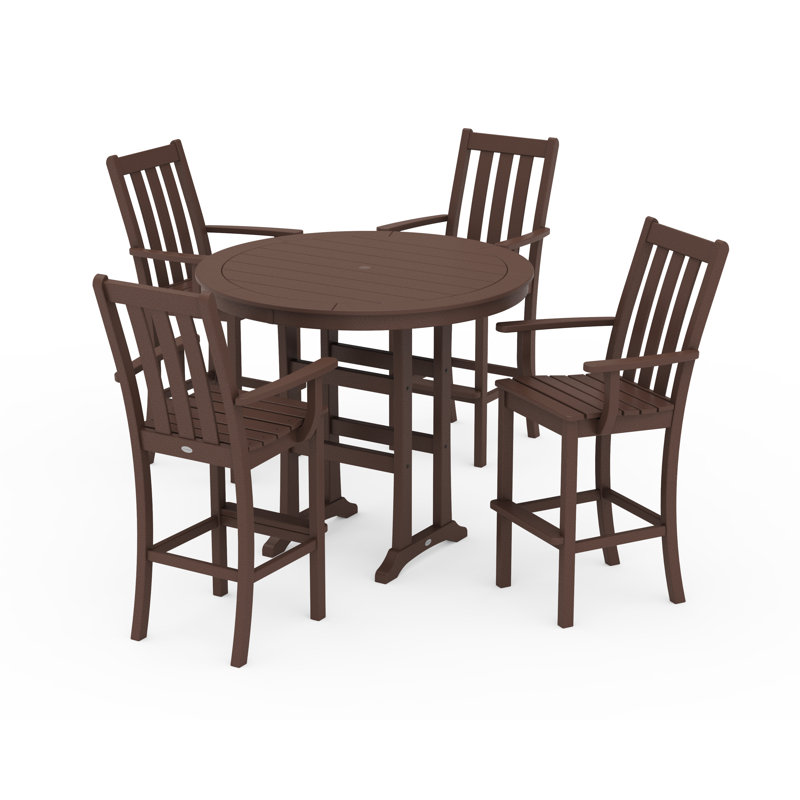 POLYWOOD Vineyard 5-Piece Round Bar Set, Mahogany