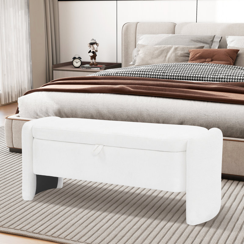 Banc de rangement rembourré Mirha, Blanc crème