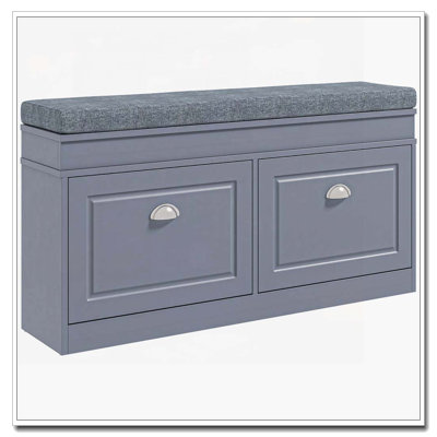 Shoe Bench with Storage Cabinets, Bamboo Entryway Bench with Seating Cushion, 3 Doors
