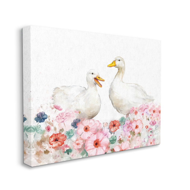 Canards et fleurs pastel par Ziwei Li, H 16 po x l 20 po x P 1,5 po